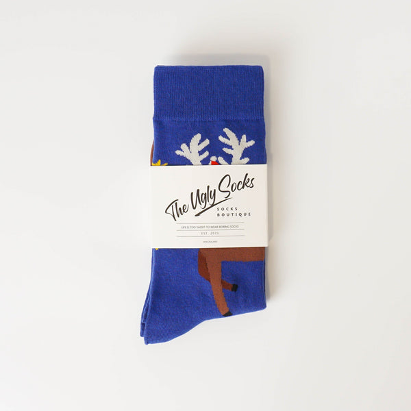 Blue Reindeer Socks