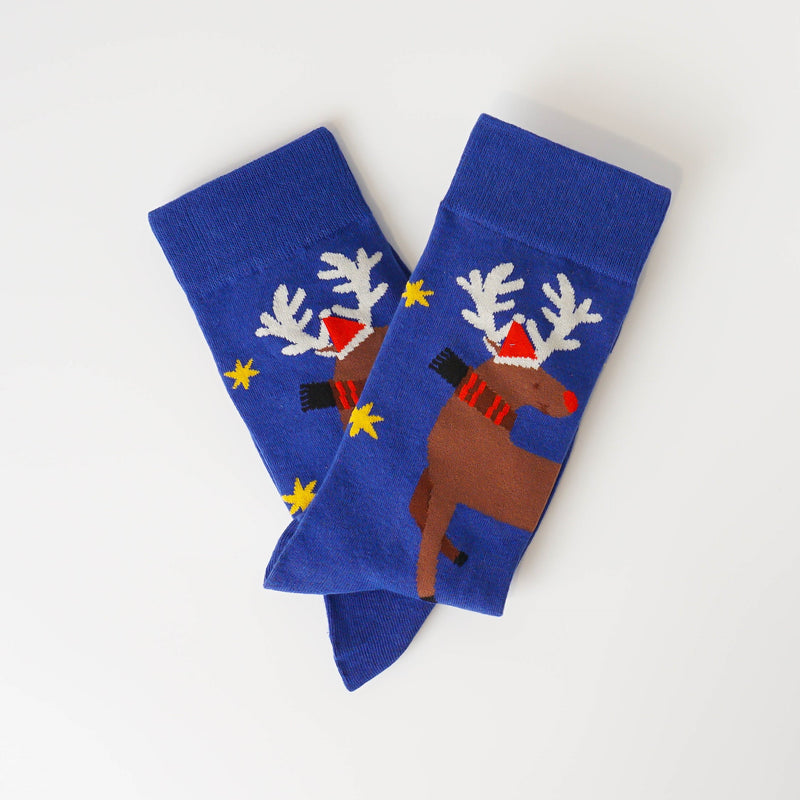 Blue Reindeer Socks